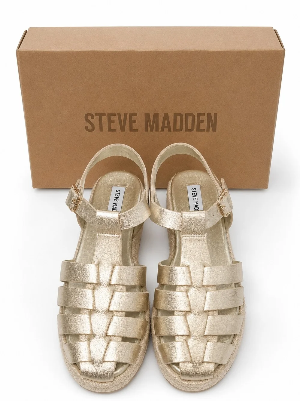 Steve Madden Marlin Gold Leather Platform Espadrille Fisherman Sandals Size 7